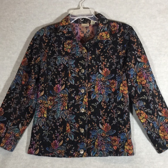 CHICO’S Boho Bohemian Minimalist Lagan Look Tapestry Jacket Rich Winter Coloring - Picture 1 of 16